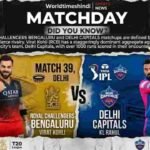 Royal Challengers Bengaluru vs Delhi Capitals Match 39 preview poster for IPL 2026 at Arun Jaitley Stadium.
