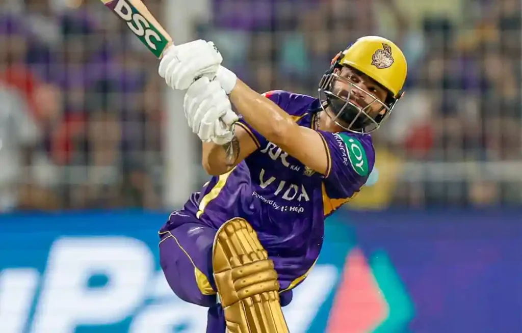Kolkata Knight Riders batter during a shot in the IPL 2026 game against Rajasthan Royals.