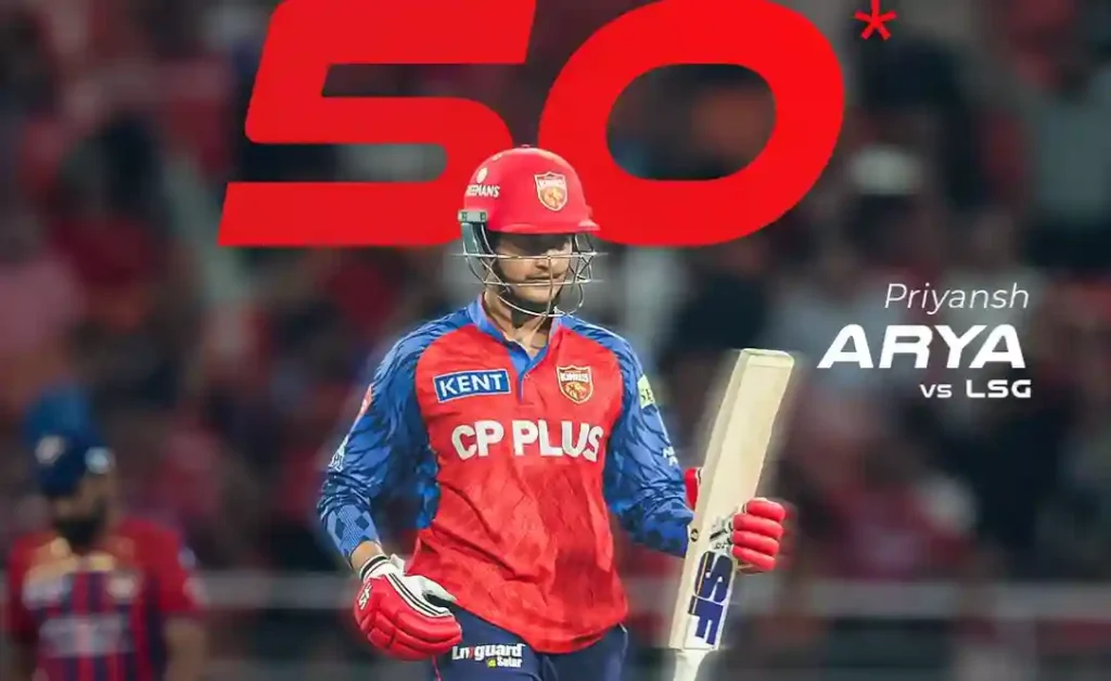 Priyansh Arya smashing six during 93-run knock vs LSG