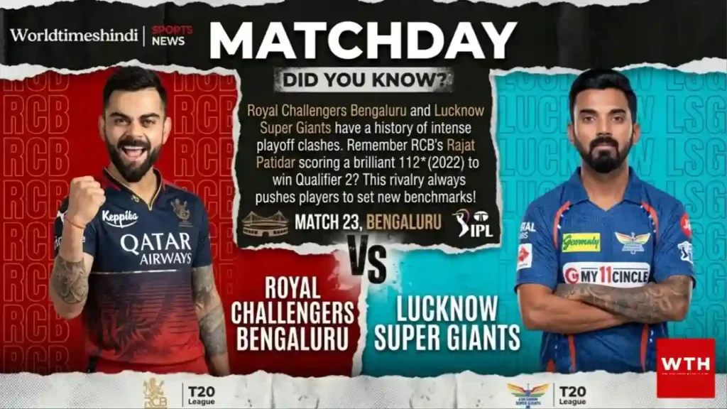 Royal Challengers Bengaluru vs Lucknow Super Giants matchday poster for IPL 2026 Match 23.