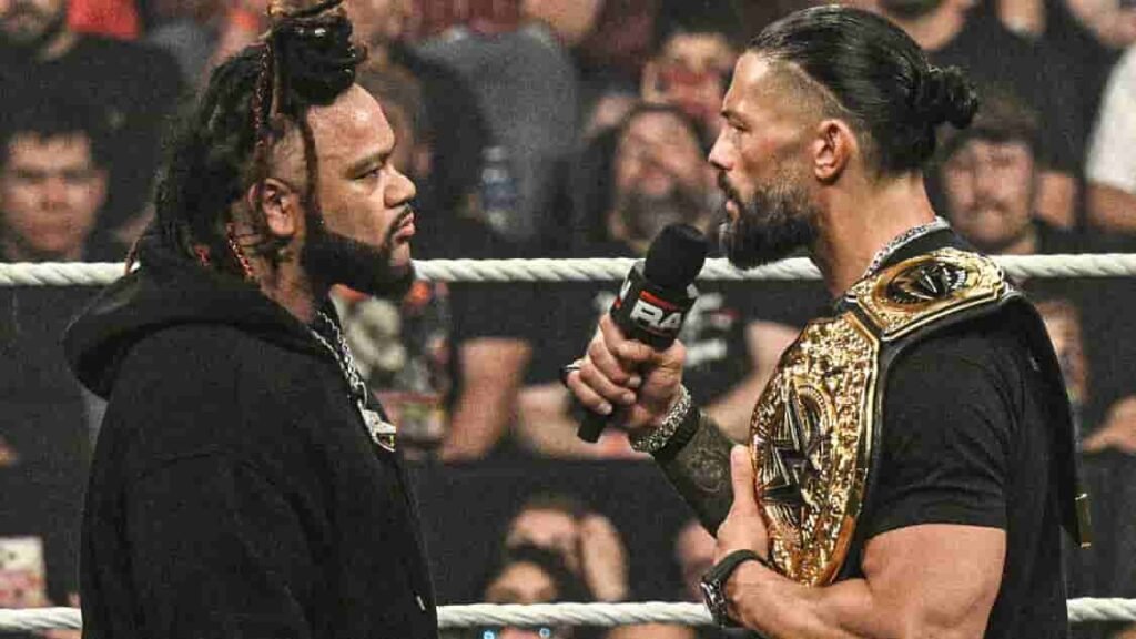 Roman Reigns and Jacob Fatu face each other in the ring during WWE Raw