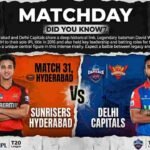 Match 31 poster for Sunrisers Hyderabad vs Delhi Capitals in IPL 2026.