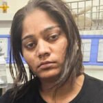 Sonam Raghuvanshi, accused in the Meghalaya honeymoon murder case, following her court appearance. (Image: The Indian Express)