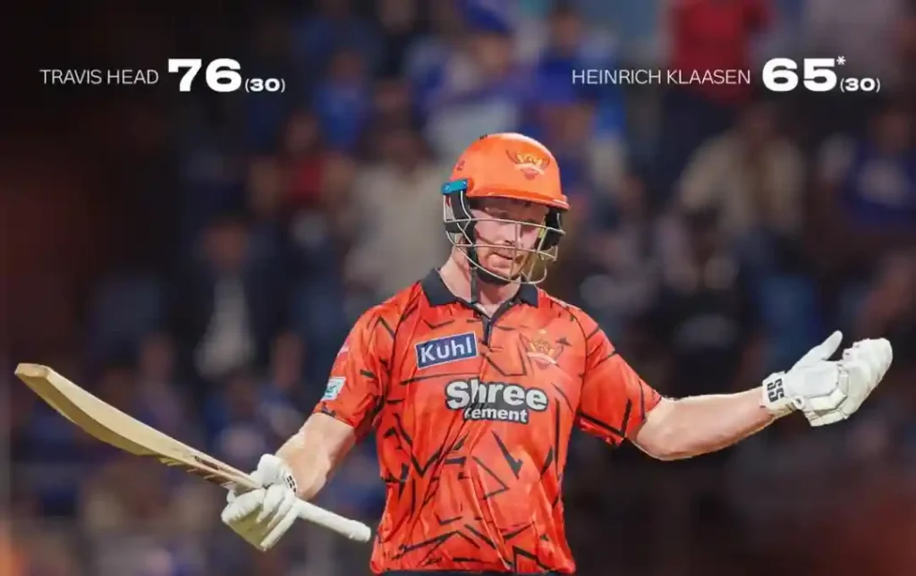 Travis Head and Heinrich Klaasen during Sunrisers Hyderabad’s successful chase against Mumbai Indians.