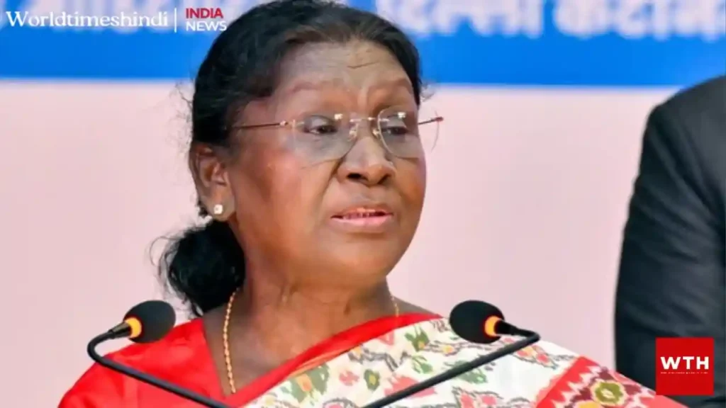 President Droupadi Murmu at a public event after clearing the amendment bill making Amaravati the sole capital of Andhra Pradesh