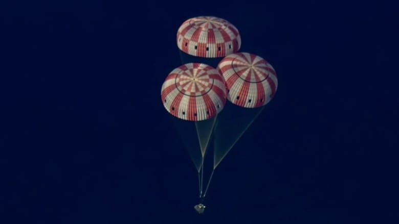 NASA's Orion spacecraft from Artemis II mission splashes down in the Pacific Ocean off San Diego coast as recovery teams approach the capsule on April 10, 2026