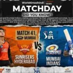 Graphic preview for IPL 2026 Match 41 between Mumbai Indians and Sunrisers Hyderabad at Wankhede Stadium.