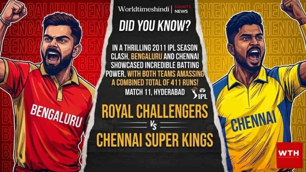 "Illustration of Virat Kohli representing Royal Challengers Bengaluru and Sanju Samson for Chennai Super Kings ahead of IPL 2026 Match 11 in Hyderabad, featuring exciting head-to-head cricket trivia."