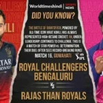 Promotional poster for IPL Match 16 between Royal Challengers Bengaluru and Rajasthan Royals, featuring an energetic Virat Kohli and Ravindra Jadeja.