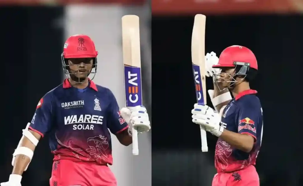 Yashasvi Jaiswal celebrates his half-century for Rajasthan Royals against Punjab Kings in IPL 2026.