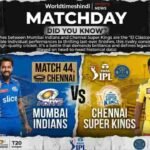 Mumbai Indians vs Chennai Super Kings Match 44 IPL 2026 promo graphic.