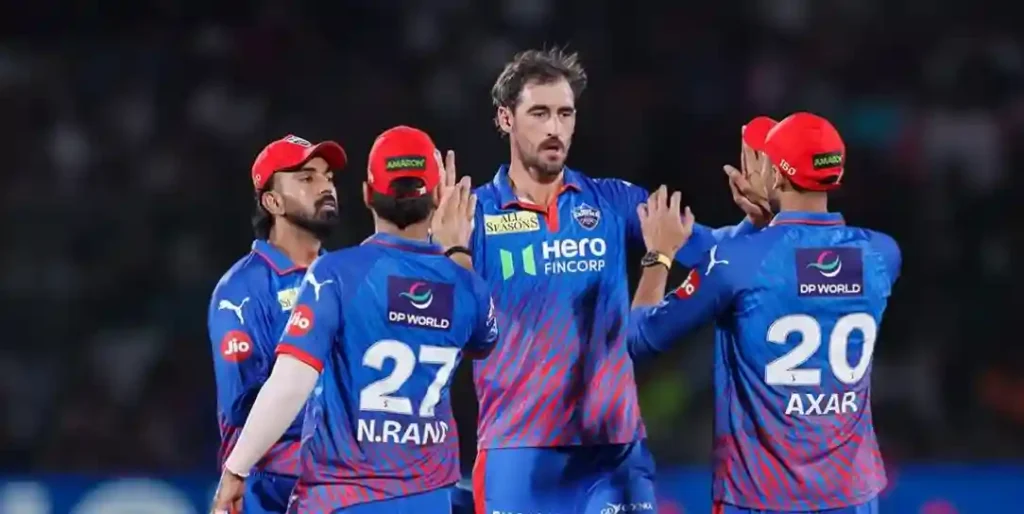 Delhi Capitals players celebrate during an IPL 2026 match.