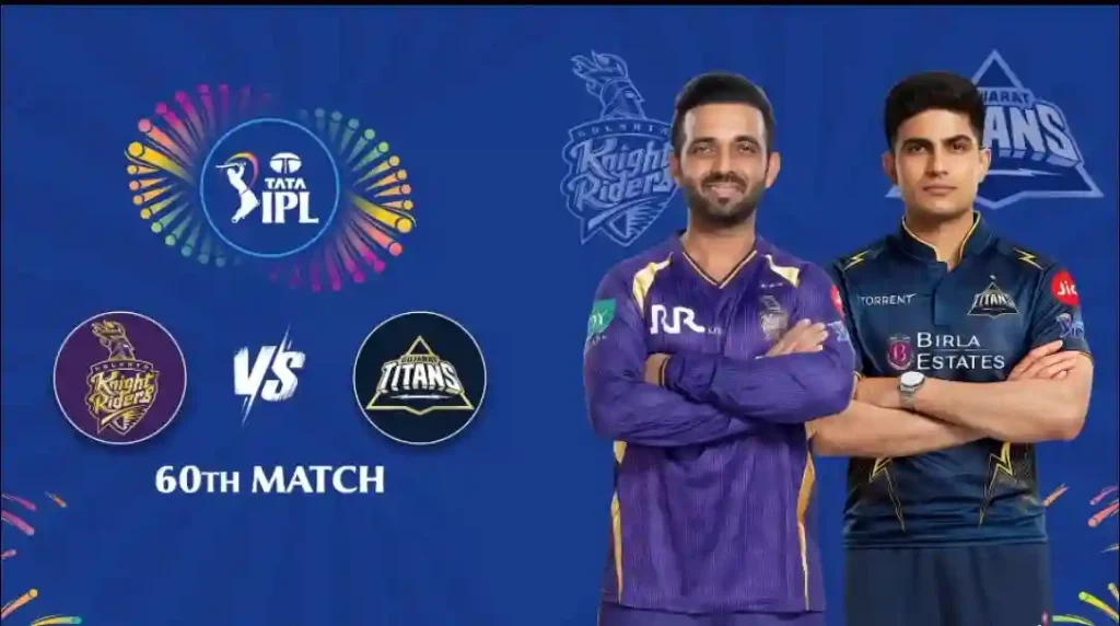 Promotional image for the IPL 2026 60th match between Kolkata Knight Riders and Gujarat Titans.
