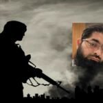 Silhouette of an armed militant with a blurred portrait inset, representing the Jaish commander story.