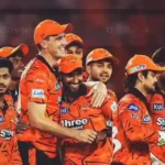 Sunrisers Hyderabad players celebrating during an IPL match.