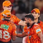 Sunrisers Hyderabad players celebrate together after a match.