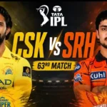 Match preview graphic for Tata IPL 2026 Match 63 between Chennai Super Kings and Sunrisers Hyderabad, featuring Ruturaj Gaikwad and Ishan Kishan.