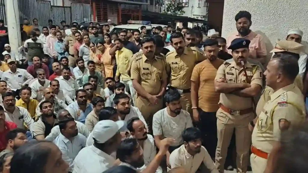 Police and villagers gathered after the Bhor child assault and murder case in Pune.