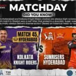 Matchday graphic for IPL 2026 featuring Kolkata Knight Riders vs Sunrisers Hyderabad at Hyderabad for Match 45.